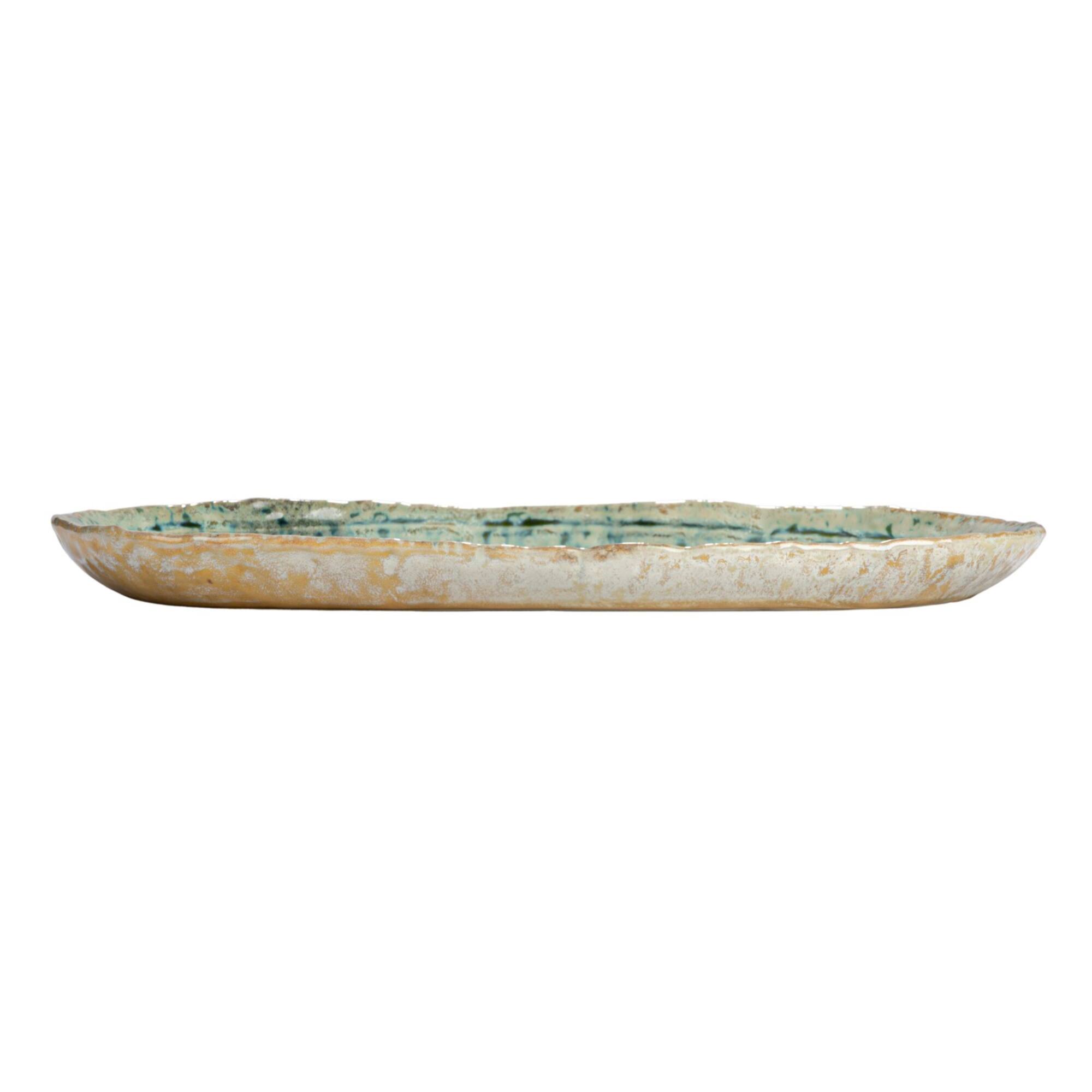 Hello Honey® 14.75" Green Stoneware Platters with Reactive Crackle Glaze, 6ct.